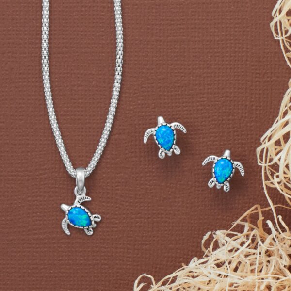 Oxidized Synthetic Blue Opal Sea Turtle Stud Earrings - alternate view 2