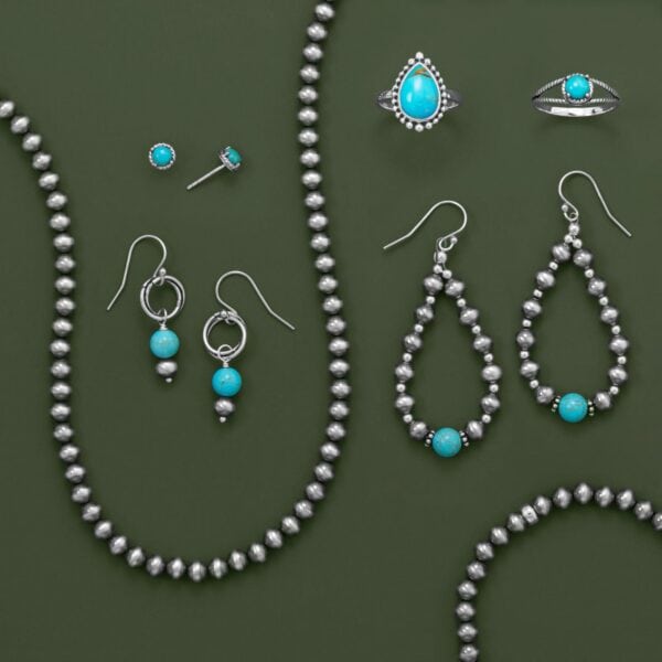 Oxidized Rope Edge Turquoise Stud Earrings - alternate view 2