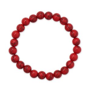 8mm Round Synthetic Dyed Red Turquoise Stone Stretch Bracelet