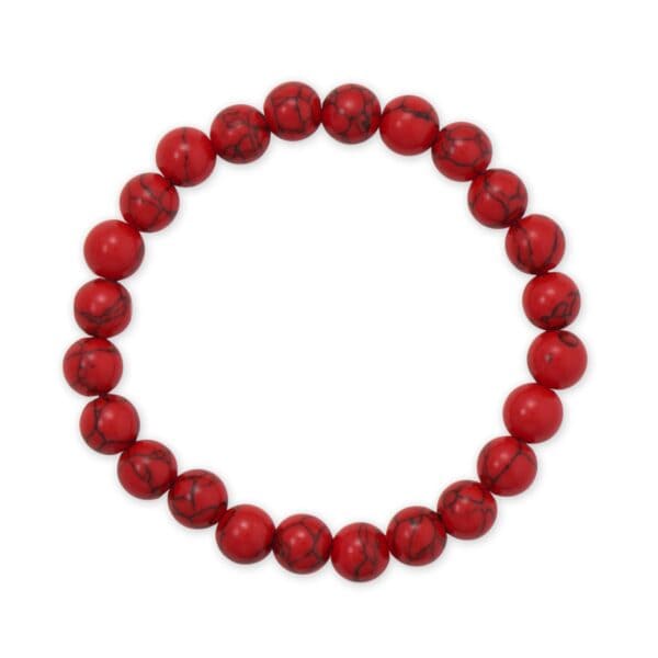 8mm Round Synthetic Dyed Red Turquoise Stone Stretch Bracelet