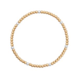 7 3mm 14/20 Gold Filled and Polished Silver Bead Stretch Bracelet