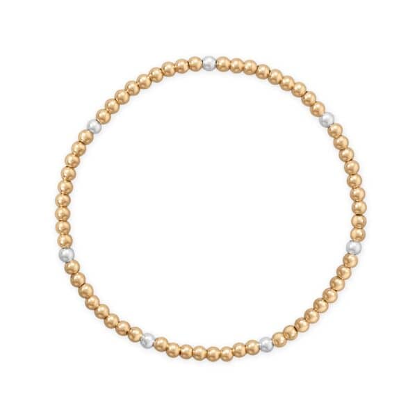 7 3mm 14/20 Gold Filled and Polished Silver Bead Stretch Bracelet