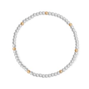 7 3mm Polished Silver and 14/20 Gold Filled Bead Stretch Bracelet