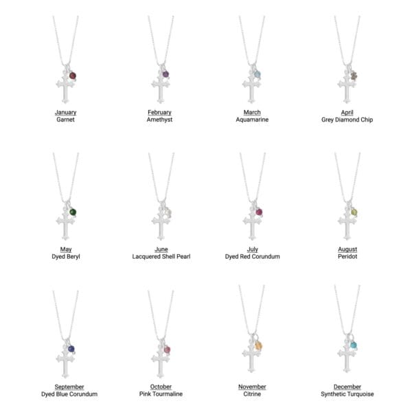 16 Birthstone and Ornate Cross Charm Necklace (All Months) - alternate view 2