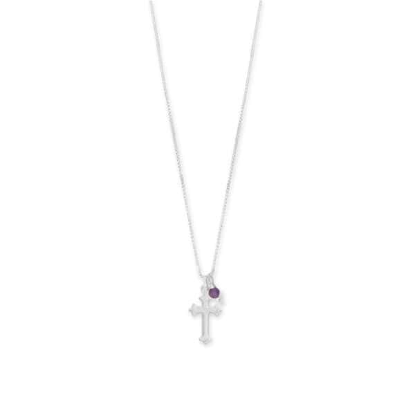 16 Birthstone and Ornate Cross Charm Necklace (All Months) - alternate view 4