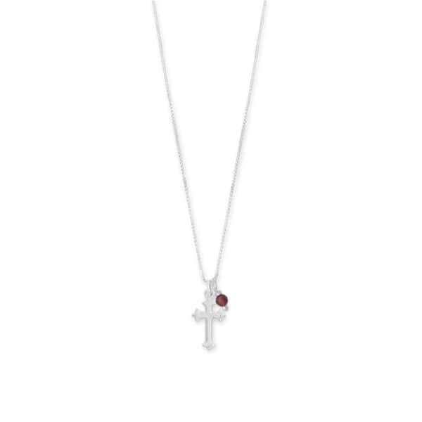 16 Birthstone and Ornate Cross Charm Necklace (All Months) - alternate view 3