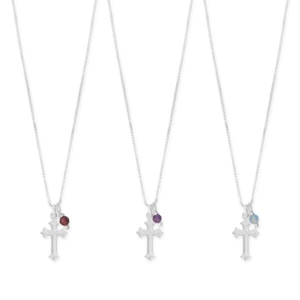 16 Birthstone and Ornate Cross Charm Necklace (All Months)