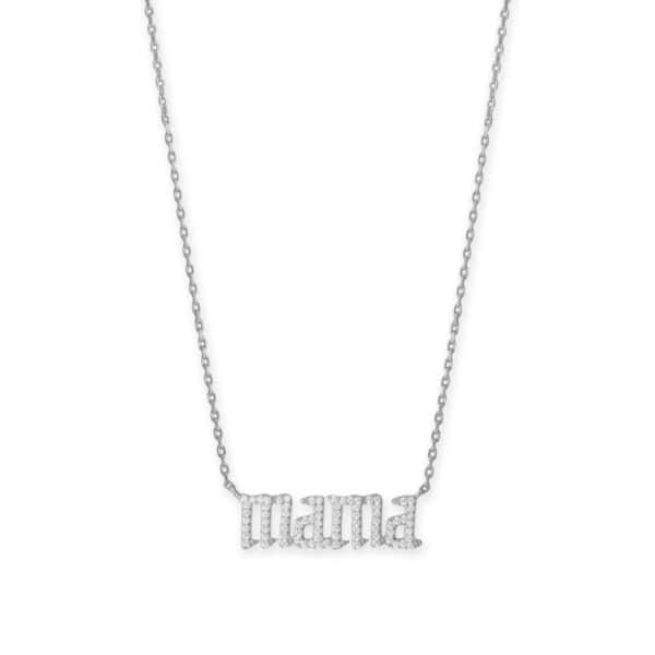 16 + 2 Rhodium Plated CZ mama Necklace