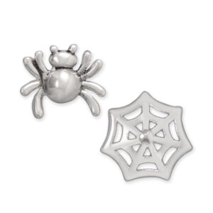 Oxidized Spider and Web Stud Earrings