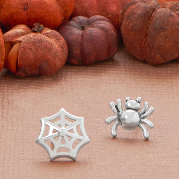 Oxidized Spider and Web Stud Earrings - alternate view 2