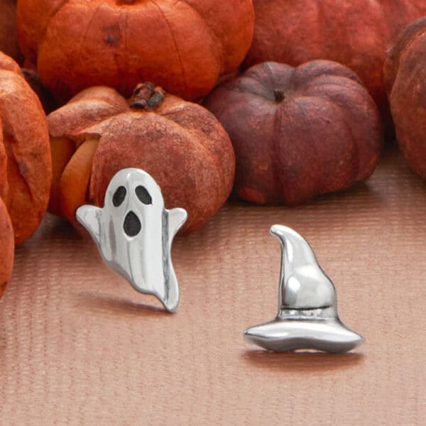 Oxidized Ghost and Witch Hat Stud Earrings - alternate view 2