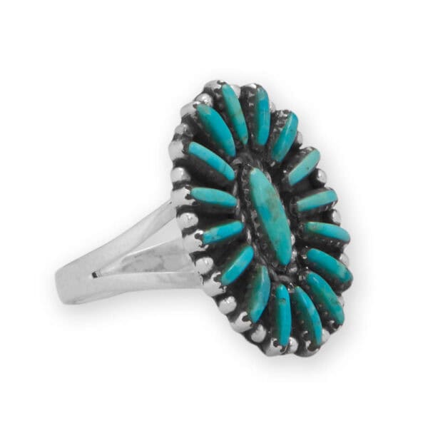 Oxidized Oval Turquoise Flower Ring - alternate view 2
