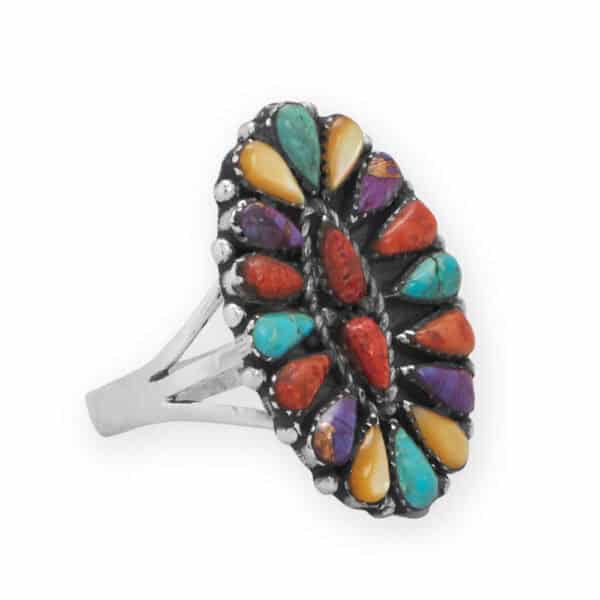 Oxidized Luminous Multi Stone Flower Ring - alternate view 2