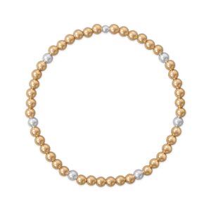 7 4mm 14/20 Gold Filled and Polished Silver Bead Stretch Bracelet