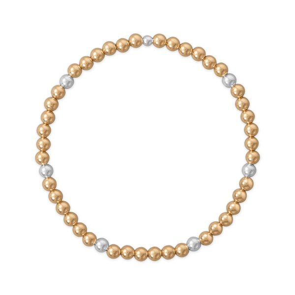 7 4mm 14/20 Gold Filled and Polished Silver Bead Stretch Bracelet