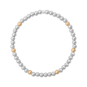 7 4mm Polished Silver and 14/20 Gold Filled Bead Stretch Bracelet