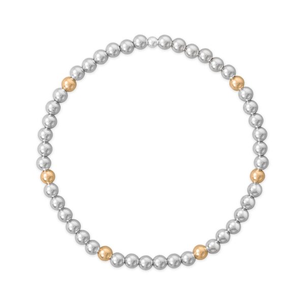 7 4mm Polished Silver and 14/20 Gold Filled Bead Stretch Bracelet
