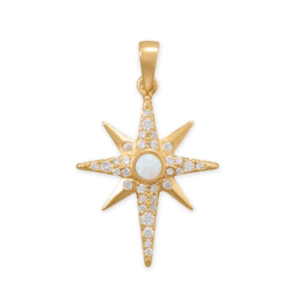 14 Karat Gold Plated Synthetic Opal and CZ Northern Star Pendant