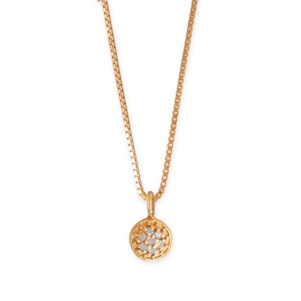 16 14 Karat Gold Plated Diamond Studded Disc Necklace