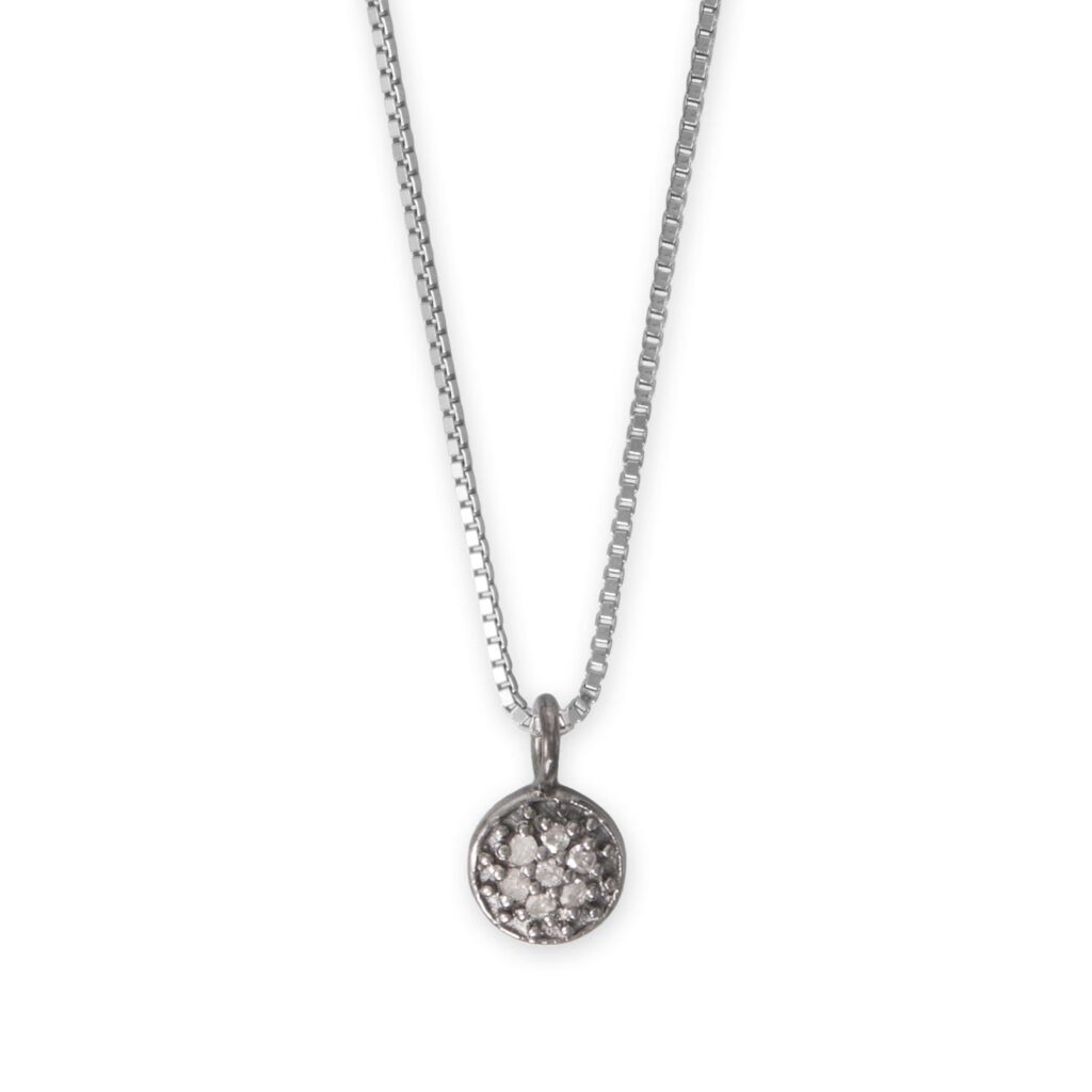 16 Black Rhodium Plated Diamond Studded Disc Necklace