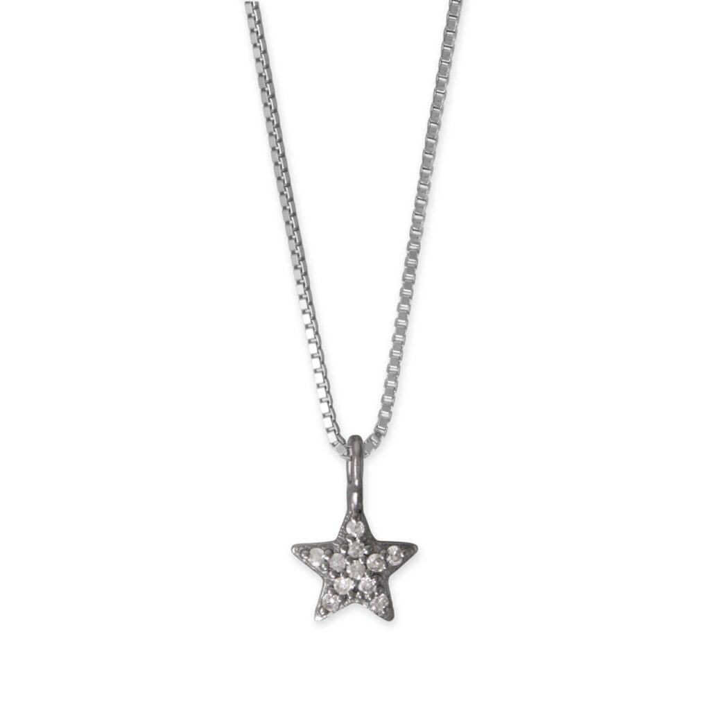 16 Black Rhodium Plated Diamond Studded Star Necklace