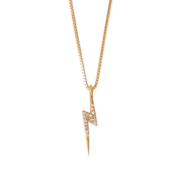 16 14 Karat Gold Plated Diamond Studded Lightning Bolt Necklace
