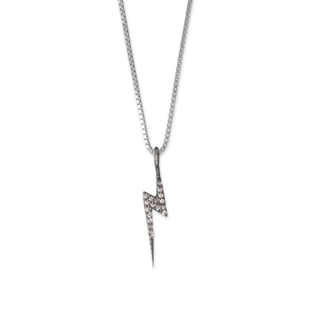 16 Black Rhodium Plated Diamond Studded Lightning Bolt Necklace