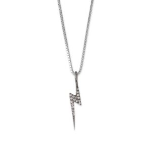 16 Black Rhodium Plated Diamond Studded Lightning Bolt Necklace