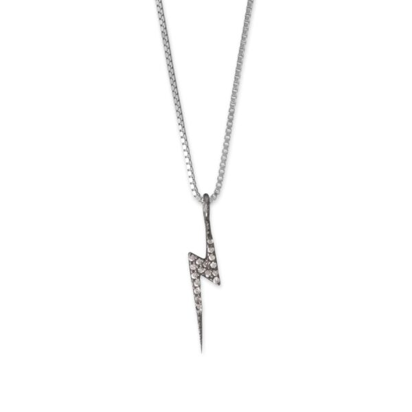 16 Black Rhodium Plated Diamond Studded Lightning Bolt Necklace