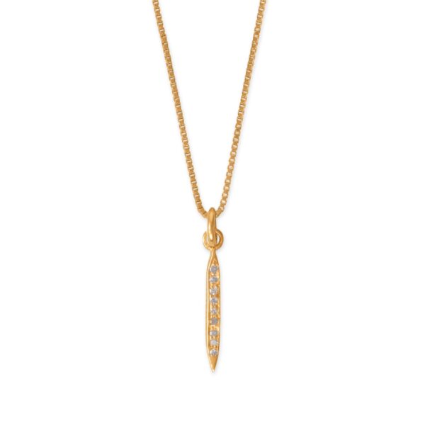 16 Small 14 Karat Gold Plated Diamond Studded Spike Necklace