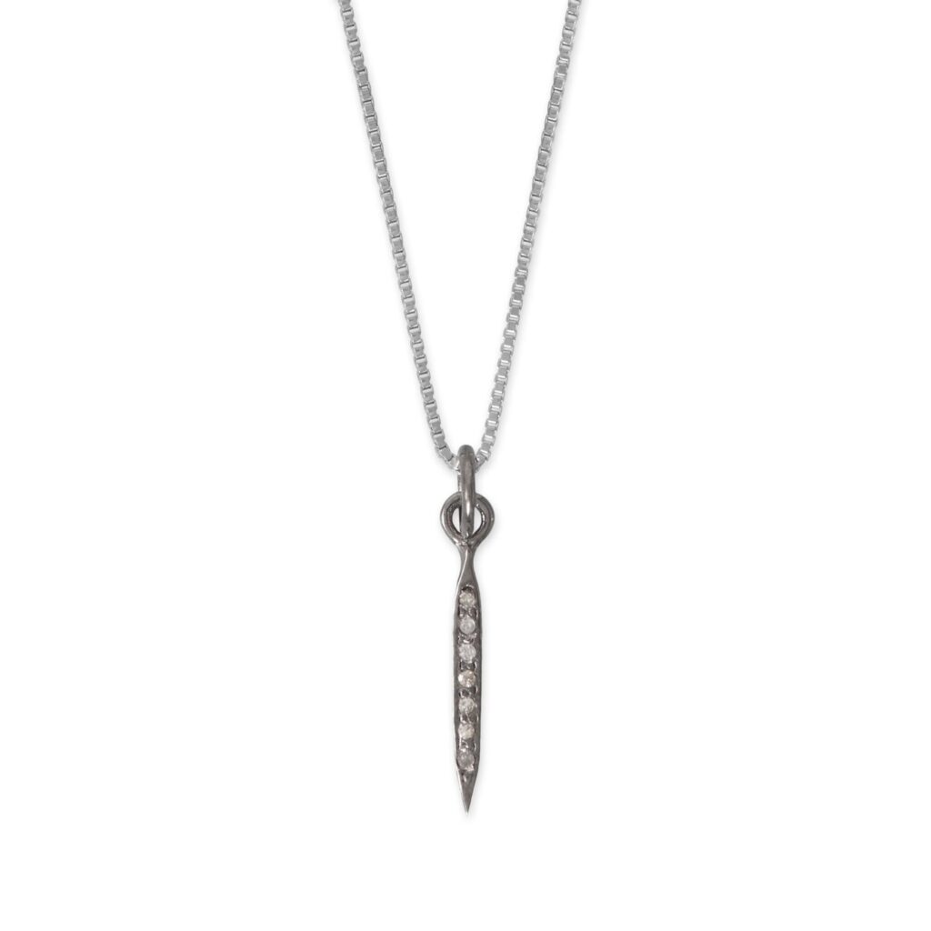 16 Small Black Rhodium Plated Diamond Studded Spike Necklace