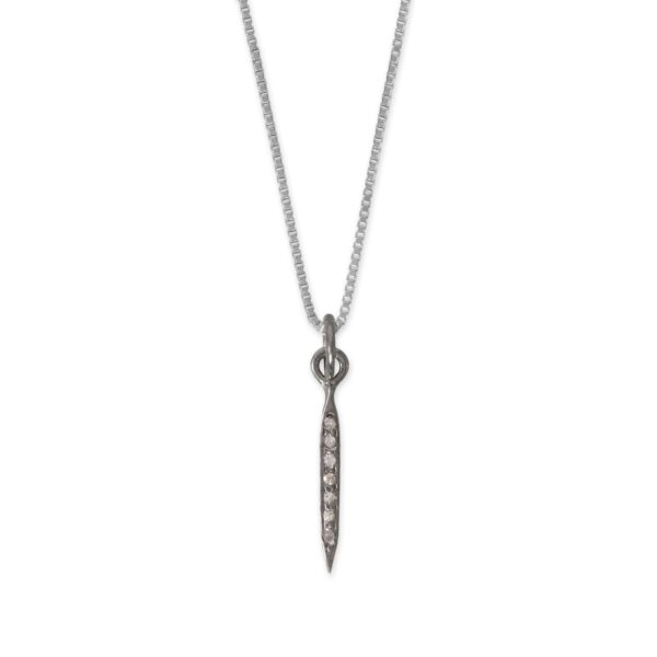 16 Small Black Rhodium Plated Diamond Studded Spike Necklace