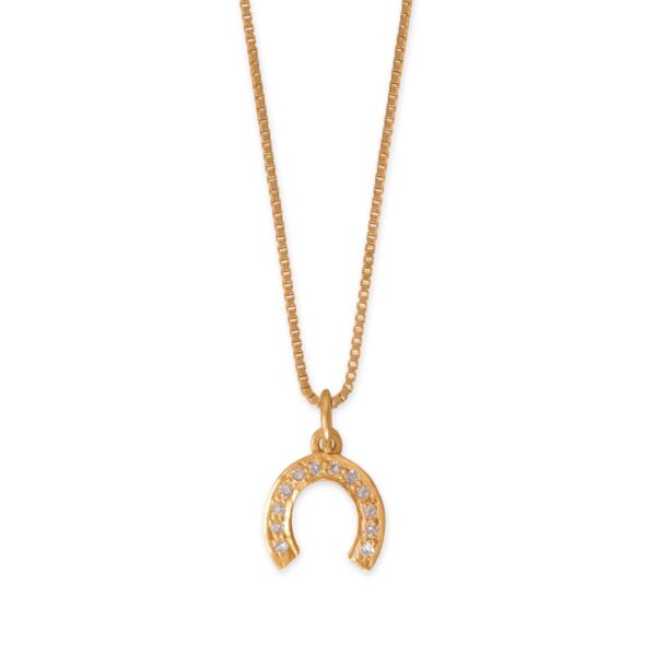18 14 Karat Gold Plated Diamond Studded Horseshoe Necklace