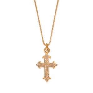 18 14 Karat Gold Plated Diamond Studded Ornate Cross Necklace