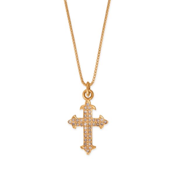 18 14 Karat Gold Plated Diamond Studded Ornate Cross Necklace