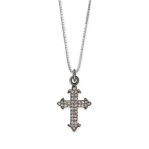 18 Black Rhodium Plated Diamond Studded Ornate Cross Necklace