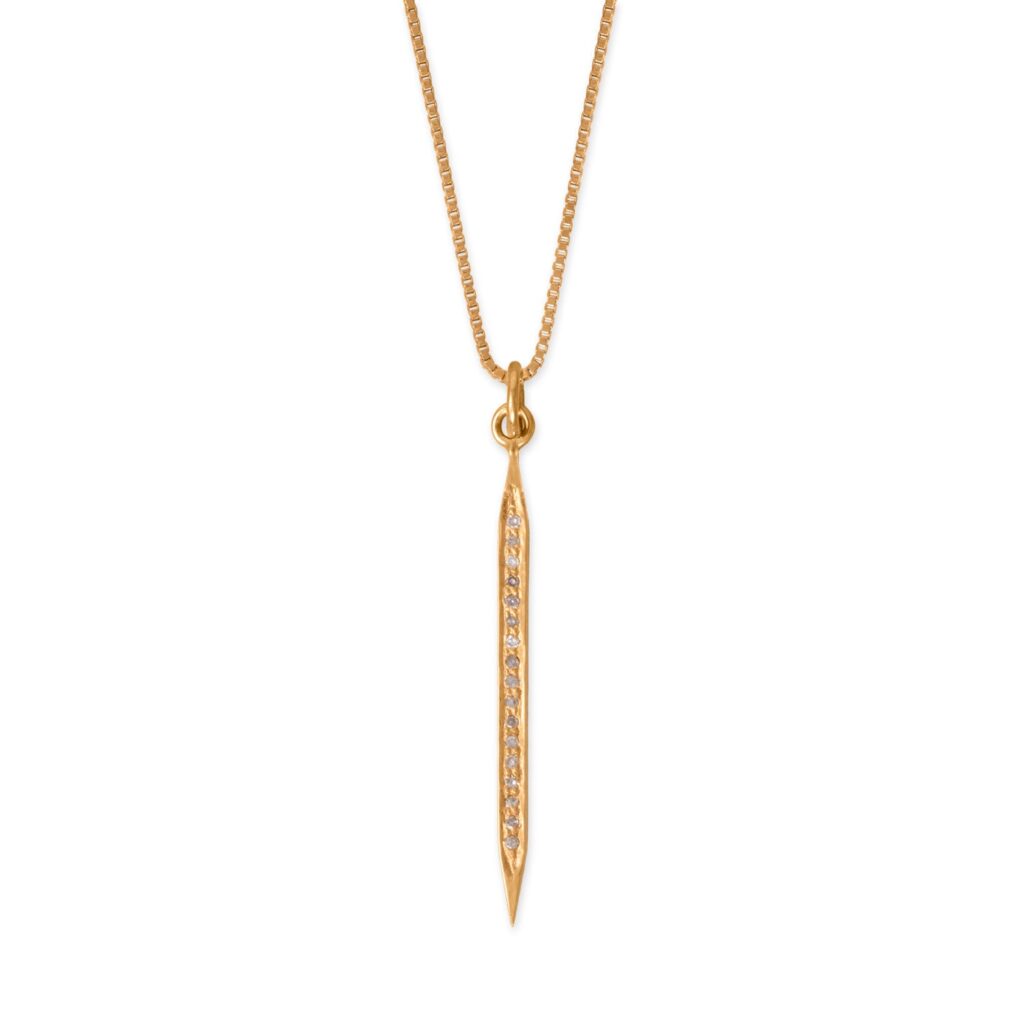 18 Large 14 Karat Gold Plated Diamond Studded Spike Necklace