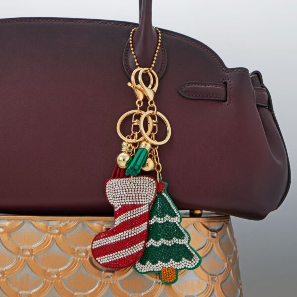 Gold Tone Red Crystal Stocking Bag Charm - alternate view 2