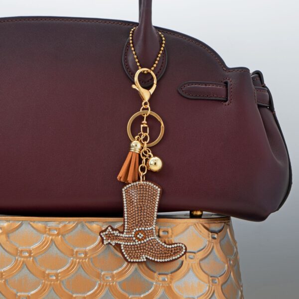 Gold Tone Crystal Cowgirl Boot Bag Charm - alternate view 2