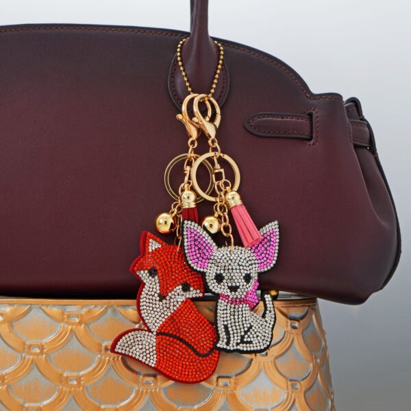 Gold Tone Sitting Crystal Dog Bag Charm - alternate view 2