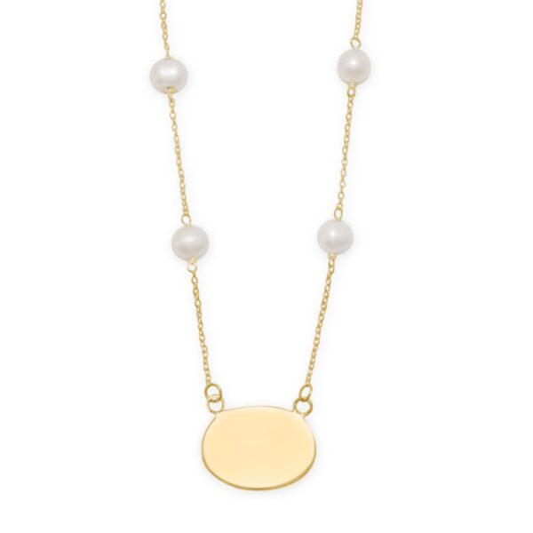 16 Gold Plated Engravable Necklace with White Cultured Freshwater Pearls