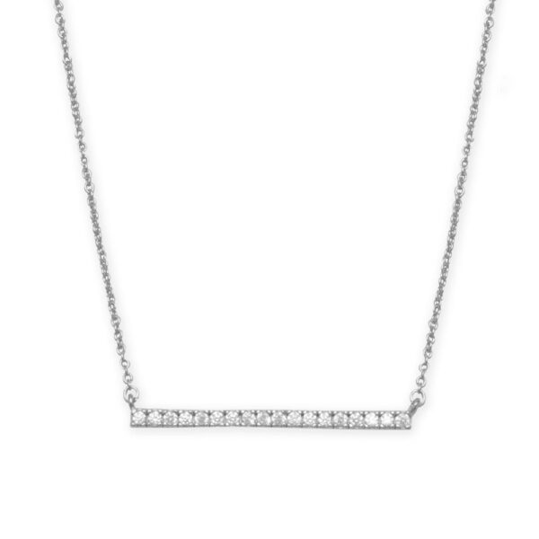 16 + 2 Rhodium Plated CZ Bar Necklace
