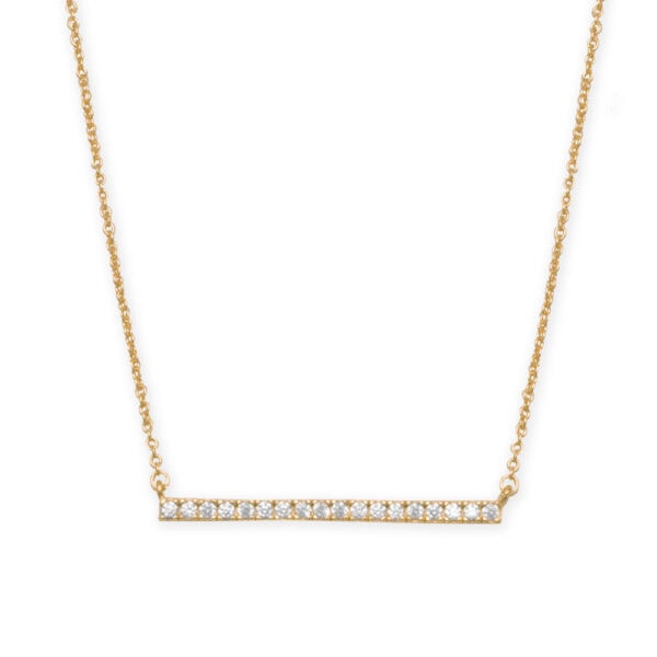 16 + 2 14 Karat Gold Plated CZ Bar Necklace