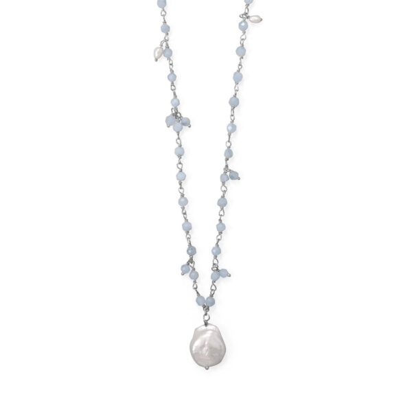 18+2 Beaded Aquamarine and Cultured Freshwater Pearl Necklace