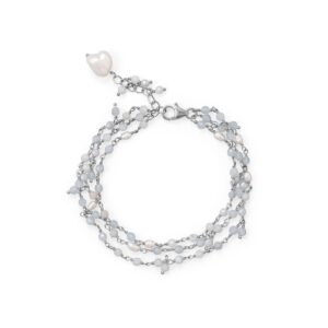 7+1 Three Strand Aquamarine and Cultured Freshwater Pearl Bracelet