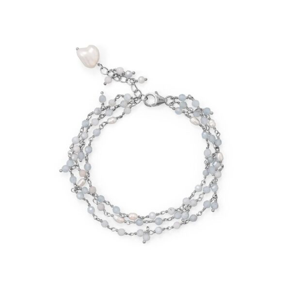 7+1 Three Strand Aquamarine and Cultured Freshwater Pearl Bracelet