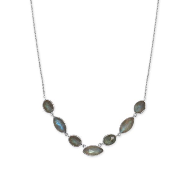 16+2 Rhodium Plated Multi-Shape Labradorite Necklace