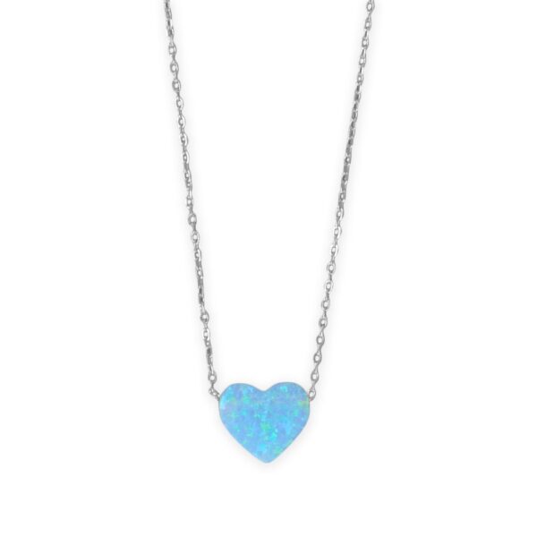 16 + 2 Rhodium Plated Synthetic Opal Heart Necklace
