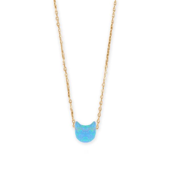 16 + 2 14 Karat Gold Plated Synthetic Opal Kitty Cat Necklace