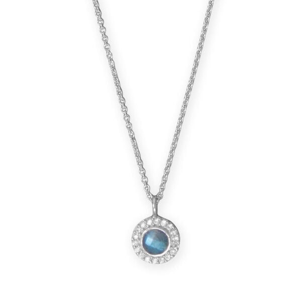 Luxe Labradorite! 16 + 2 Rhodium Plated Labradorite and CZ Halo Necklace